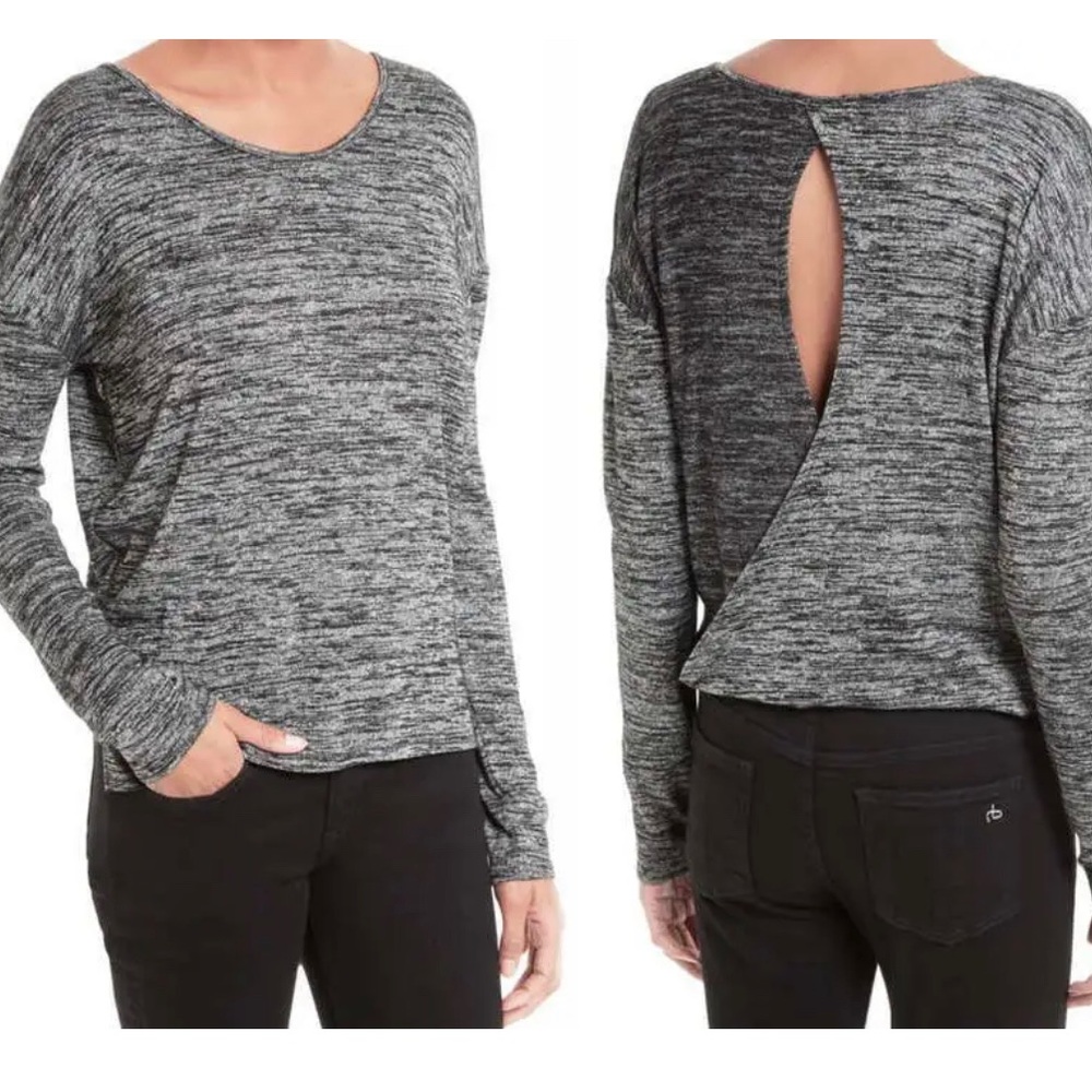 Rag & Bone Black and Gray Heathered Cross Back Long Sleeve Shirt Size L